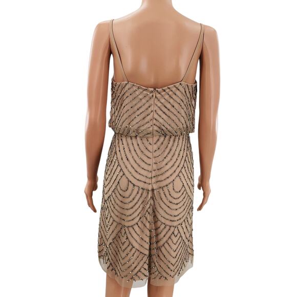 Adrianna Papell Nude Beaded Blouson Strappy Fancy Art Deco Cocktail Dress 6 - Picture 4 of 11